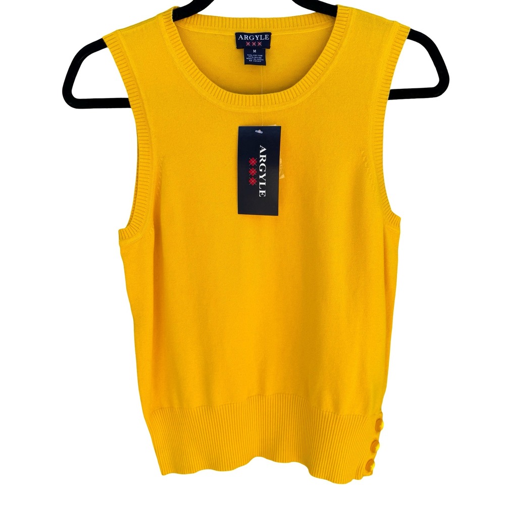 Argyle Preppy Mod Schoolgirl Sleeveless Layering Knit Sweater Vest Yellow M NEW